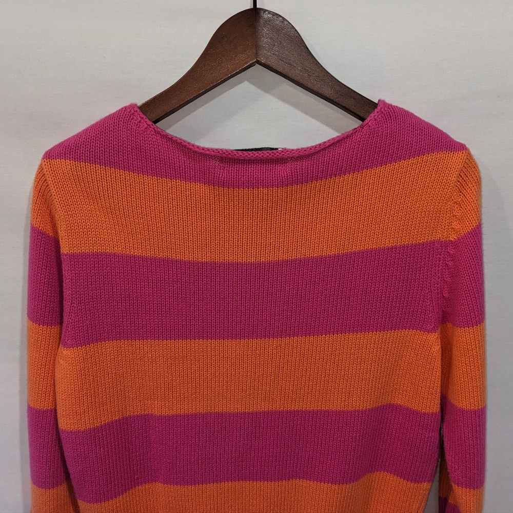 Vintage Casual Corner 100% Cotton Hot Pink and Orange Striped Knit Sweat… - Picture 8 of 9